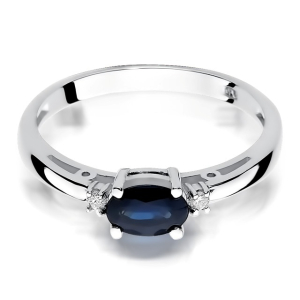 Pierścionek z białego złota z Szafirem 0,70ct i Diamentami próby 585. W-0006SZAB